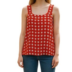 Loft sleeveless red floral blouse, Med tank top, ruffles Coastal PrairieCore